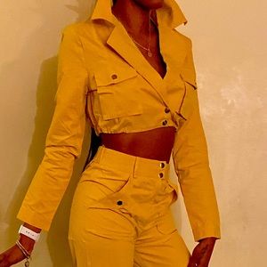 Two piece jogging suit mustard color